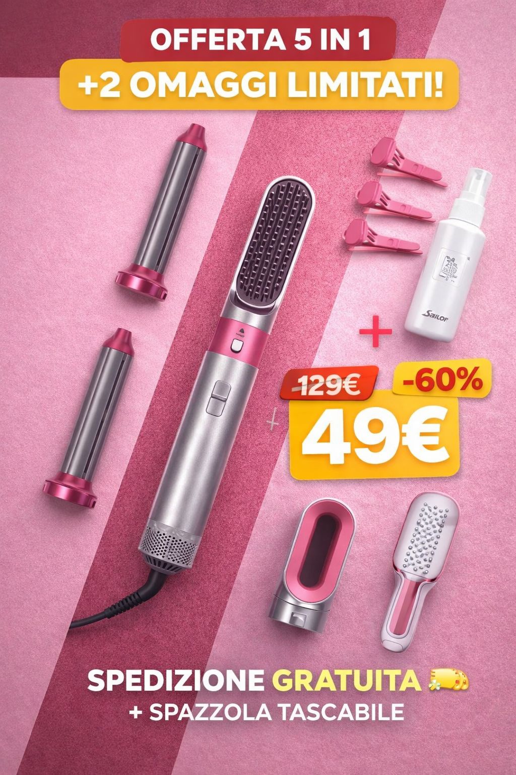 Spazzola Asciugacapelli 5 in 1 Professionale